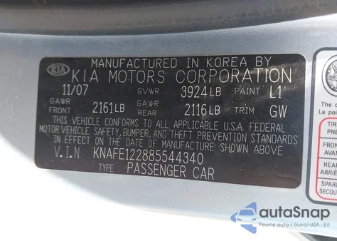 2008 Kia Spectra Ex from USA, damaged, VIN KNAFE122885544340